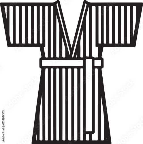 Minimal silhouette style vector kimono logo design featuring clean black shapes, elegant traditional Japanese clothing form, simple line art, modern branding icon ideal for fashion brands, cultural th