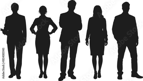 Professional business team silhouettes standing together, corporate workforce concept, leadership diversity illustration, office staff group shadow figures, teamwork unity
