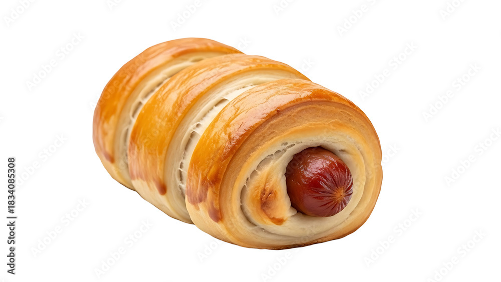 Fototapeta premium Delicious sausage roll pastry food baked snack appetizer bread lunch dinner breakfast tasty fresh treat roll on transparent background