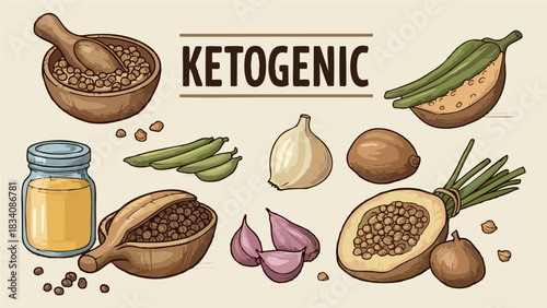 Ketogenic Diet Hand Drawn Illustration of Low Carb Food