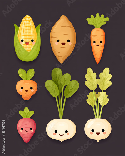 Playful Veggie Patch: A cheerful assortment of fresh vegetables with smiling faces, each exuding charm and character.