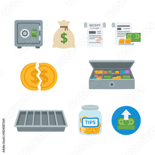 Financial and monetary flat icons set