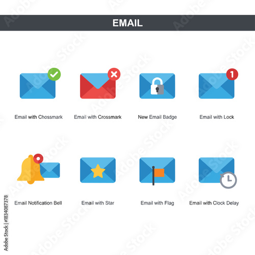 Email functionality flat icons set
