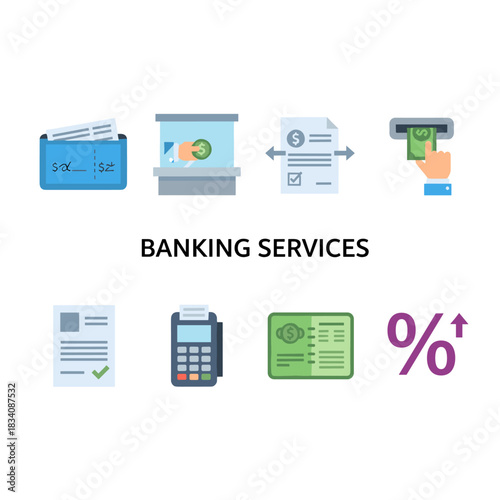 Banking services flat icons set