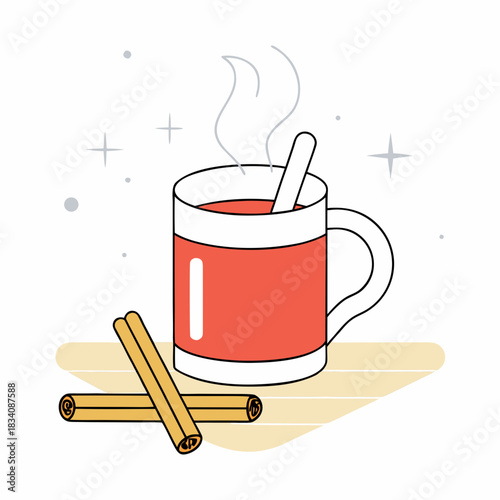 Cozy Mug of Hot Drink with Cinnamon Sticks Illustration.