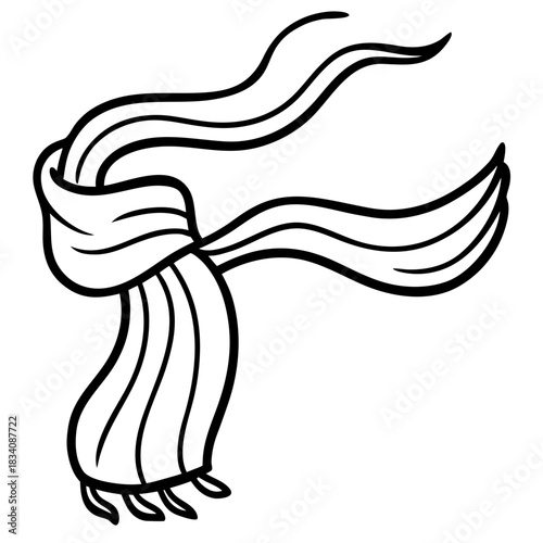 Detailed Line Art of a Knotted Winter Scarf.
