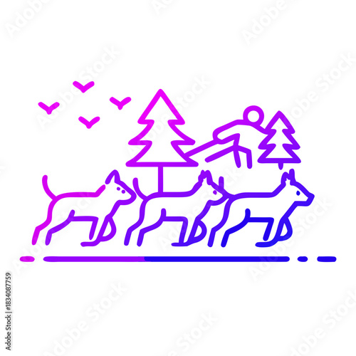 Dog and Human Running in Nature A Minimalist Line Art.