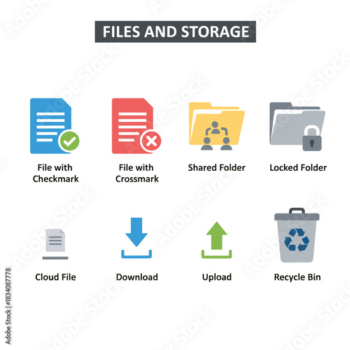 Files and storage icons set