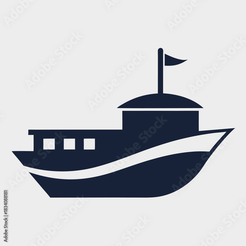 Minimalist boat silhouette icon for marine and nautical themes