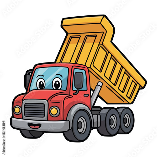 A dump truck with open bed, cute and colorful, transparent background.