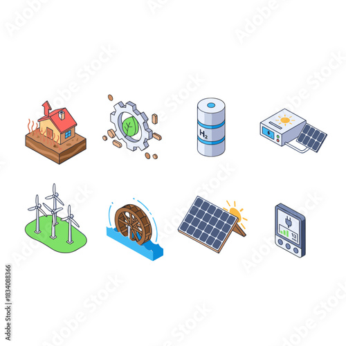 Renewable energy and sustainable technology icons set