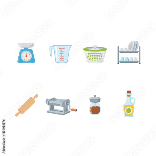 Kitchen utensils and tools flat icons set