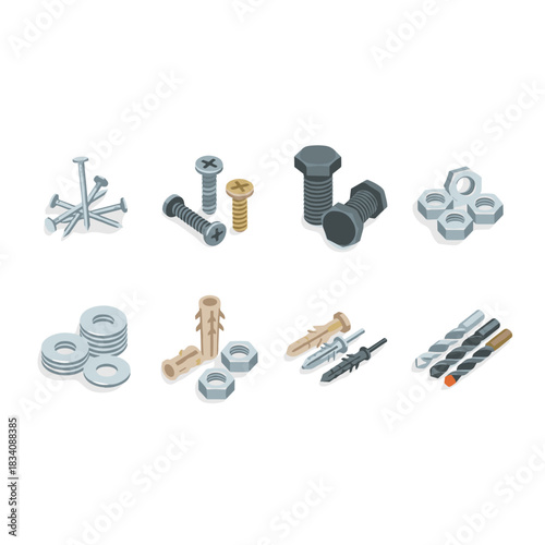 Construction and Carpentry Hardware Icons Set