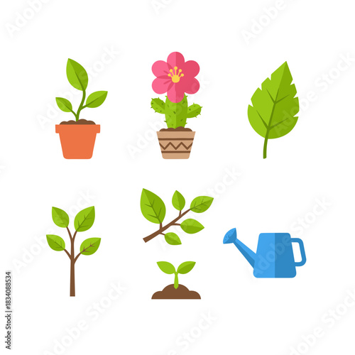 Gardening and plant care flat icons set