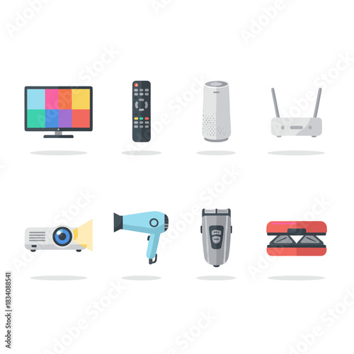 Electronic and household devices flat icons set