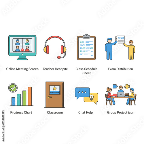 Educational and Classroom Flat Icons Set