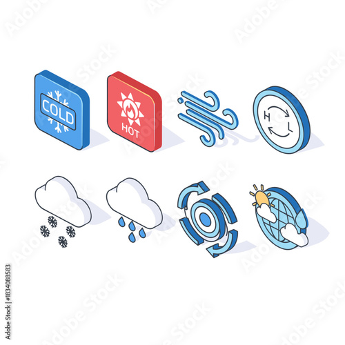 Weather isometric icons collection