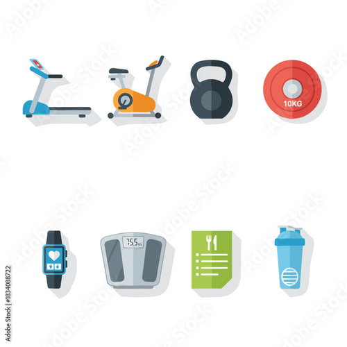 Fitness and health flat icons set