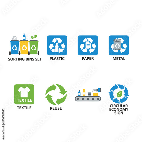 Recycling and waste management icons set