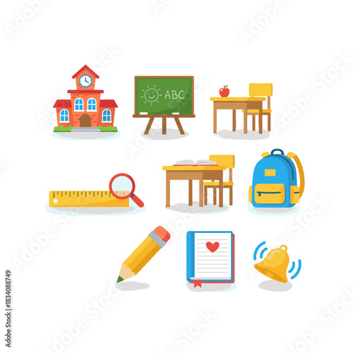 School supplies and elements icon set