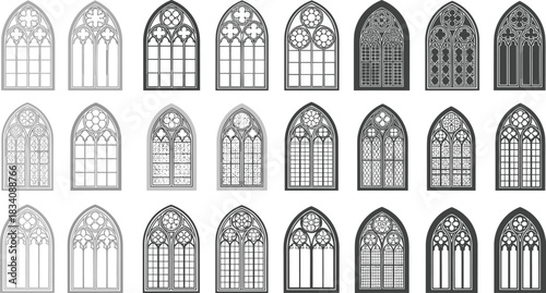 Collection of Gothic Arch Windows with Rose and Quatrefoil Designs gothic window