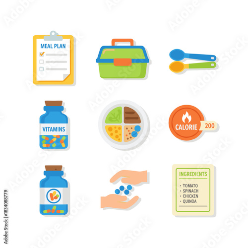 Health and nutrition colorful icons set