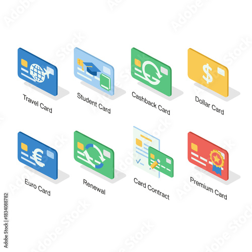 Isometric card designs set with various symbols
