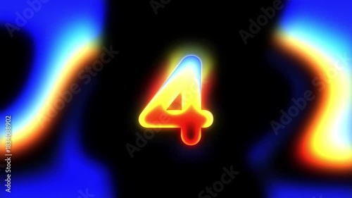 Thermal Glow Number Four Animation - Colorful Neon Countdown Clip for Video Intros and Transitions