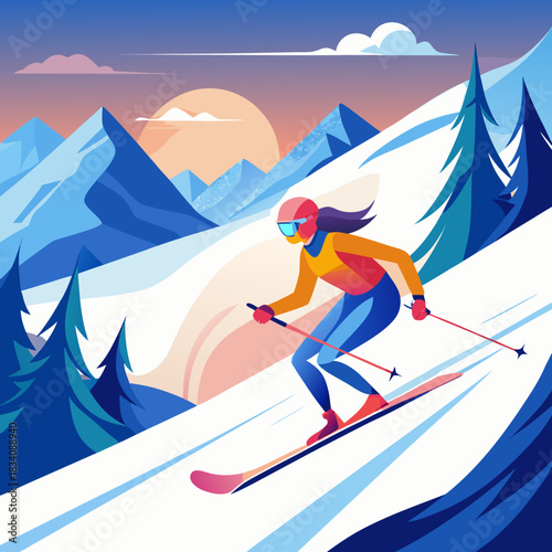 Skier on a snowy mountain slope enjoying winter sports.
