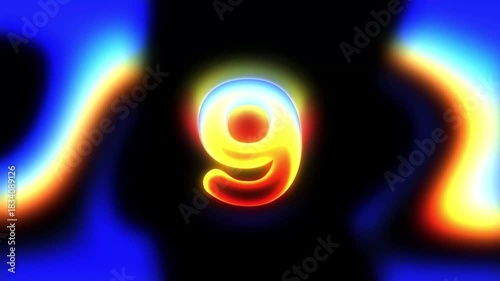 Thermal Glow Number Nine Animation - Bright Neon Heat Countdown Video for Presentations and Motion Design