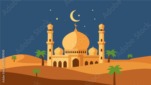 Eid Mubarak Mosque Illustration Ramadan Kareem Vector Design