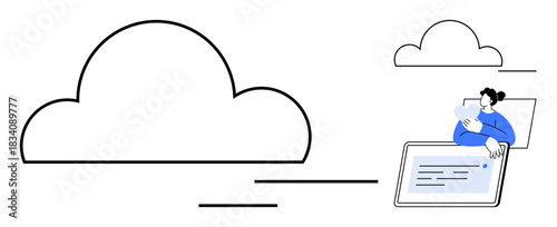 Cloud computing concept. Cloud computing enables online data storage, seamless access, and efficient file sharing. Cloud computing revolutionizes digital collaboration. Ideal for business