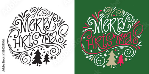 Hello 2026. Merry Christmas and Happy New 2026 Year - cute hand drawn doodle lettering postcard.  Holly Jolly, Tis the season.