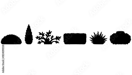 Varied Garden Shrubs CAD Silhouette Set