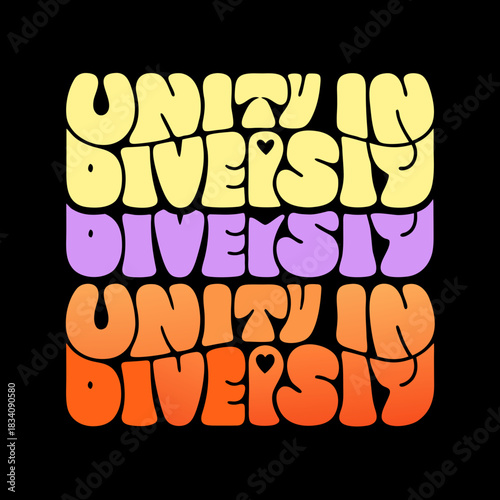Unity in Diversity lettering in stacked rows with gradient