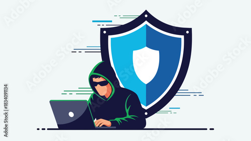 Modern flat illustration showing a blocked hacking attempt with alert icons and security barriers, perfect for awareness campaigns and online safety visuals