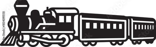 Stylized train illustration with classic railway elements and vibrant color accents