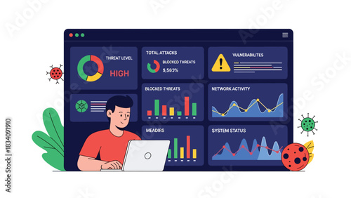 Flat vector developer writing secure code with encrypted lock icons, ideal for tech training, programming education, and cybersecurity development topics