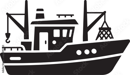 Simple fishing boat silhouette icon for maritime and nautical themes