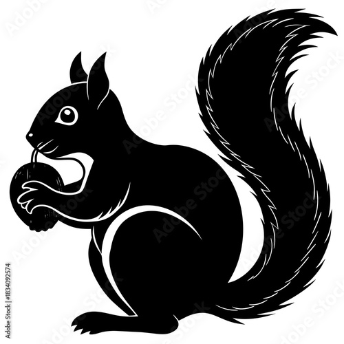 Black silhouette of a squirrel holding a nut