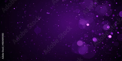 Abstract background with purple particles like rain drops on a dark starry night sky nebula