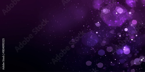 Abstract purple galaxy background with stars, light particles, and blue bokeh for a winter cosmic design illustration