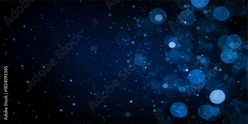 Abstract blue space background with glowing particles, stars, and dark winter night sky illustration