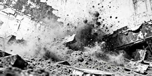 Abstract grunge wall texture with a vintage blue paint splash and frozen snow pattern