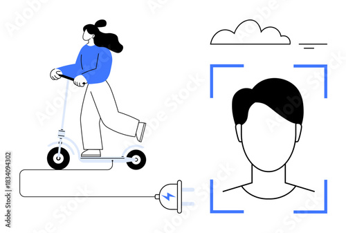 Electric scooter highlighting sustainable transportation with a focus on convenience and innovation. Electric scooter include eco-transport, mobility, green energy, city commuting, and smart tech