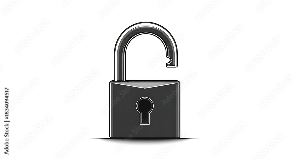 Naklejka premium Illustration of a metal padlock in an open position with a keyhole on a white background ai generated