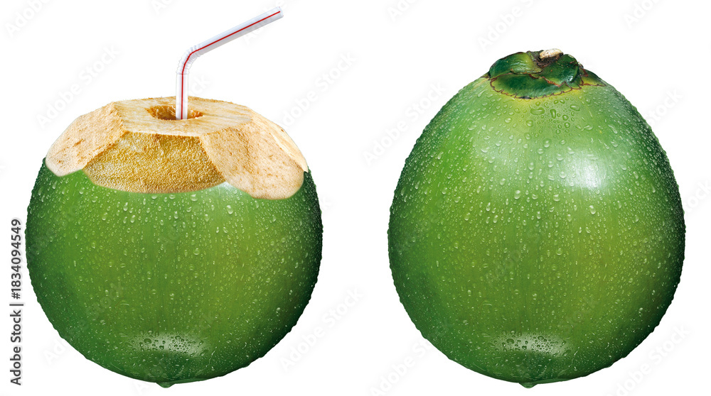 Naklejka premium coco verde gelado isolado em fundo transparente - água de coco