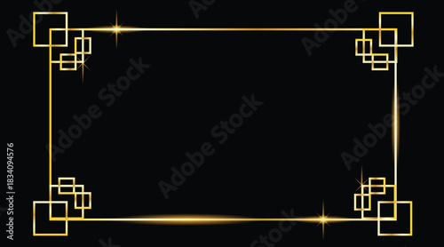 Simple Luxury Golden Square Frame on Black Background. Graphic design elements and resources vector art