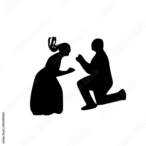 Silhouette of Wedding Proposal on white background.