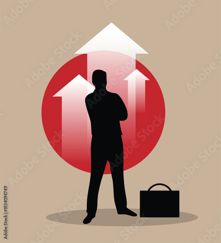 Successful Confident Business Man Silhouette Getting Sales. People at work and successful traders or company owners